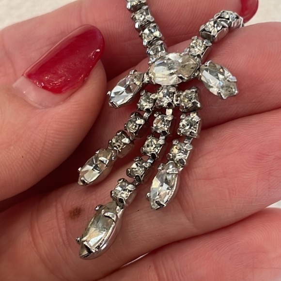 Rhinestone faceted crystal vintage screw back clip on set necklace earrings - Picture 9 of 10
